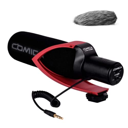 COMICA CVM-V30 PRO Camera Microphone Electric Super-Cardioid Directional Condenser Shotgun Video Microphone for Canon Nikon Sony Panasonic DSLR Camera with 3.5mm Jack (Red) - Image 1