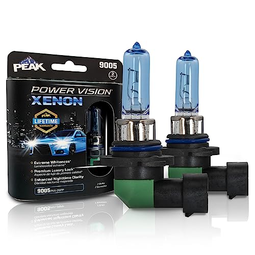 PEAK مصابيح هالوجين بيك 9005 باور فيجن زينون بيضاء ساطعة 65 واط، عبوة من 2 - Image 1
