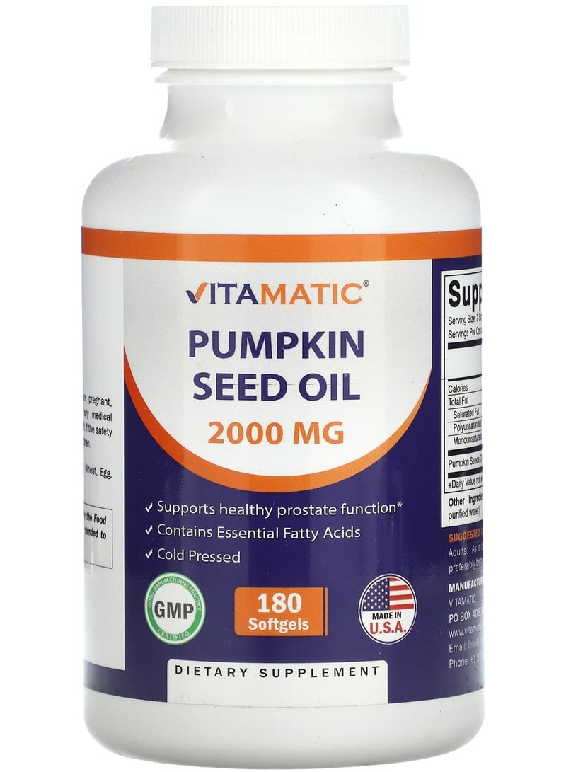 Vitamatic Pumpkin Seed Oil, 2,000 mg, 180 Softgels (1,000 mg per Softgel)