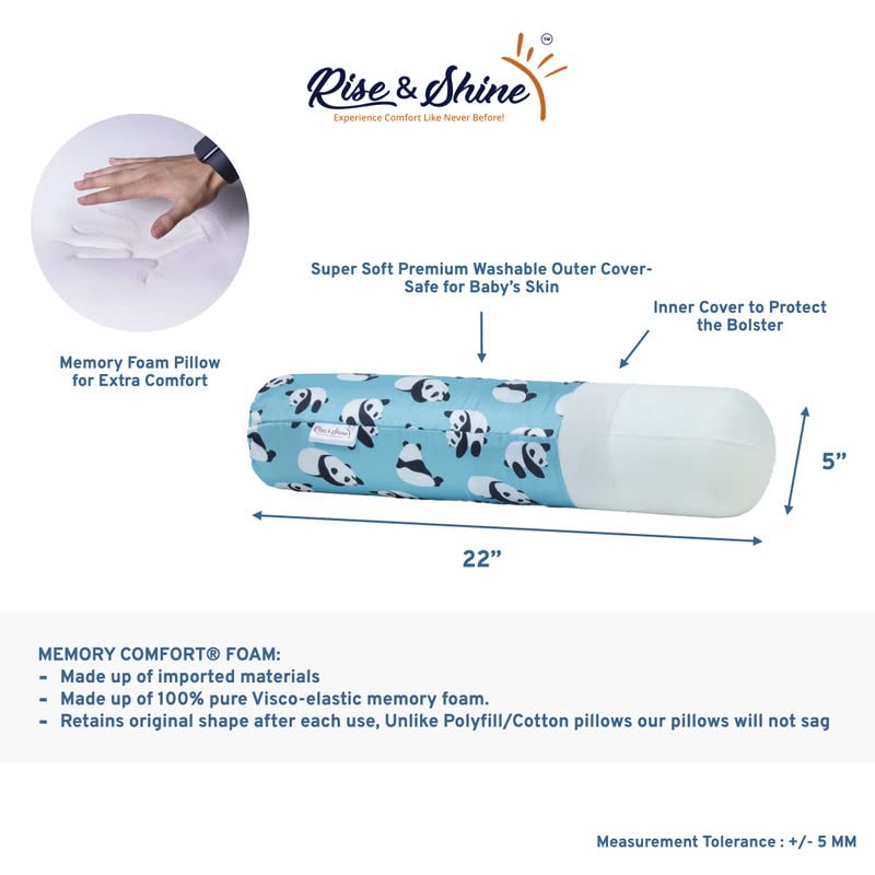 Rise & Shine Memory Foam Baby Bolster Pillow Cushion to give Side Support to The Baby with Washable Outer Cover - (22x5) (Blue) - Image 2