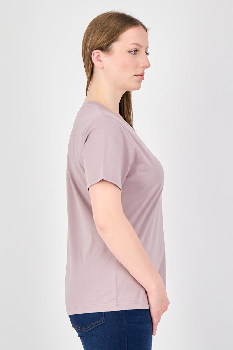 Fudo Comforts by Fudo Women Crew Neck Plain Short Sleeve T-Shirt, Mauve - Image 3