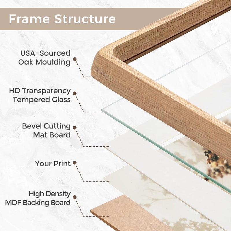 FLYJOE 8x10 Picture Frame Set of 2, USA-Sourced Oak Wood Photo Frame with Tempered Glass, Handcrafted Rounded Corner 8 x 10 Wooden Frame Matted to 5x7 Photos, Wall or Tabletop Display - Image 4