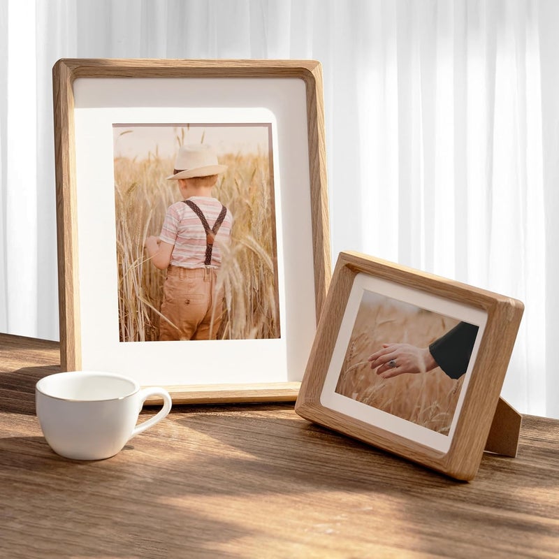 FLYJOE 8x10 Picture Frame Set of 2, USA-Sourced Oak Wood Photo Frame with Tempered Glass, Handcrafted Rounded Corner 8 x 10 Wooden Frame Matted to 5x7 Photos, Wall or Tabletop Display - Image 2