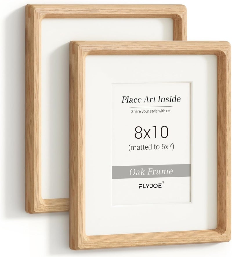 FLYJOE 8x10 Picture Frame Set of 2, USA-Sourced Oak Wood Photo Frame with Tempered Glass, Handcrafted Rounded Corner 8 x 10 Wooden Frame Matted to 5x7 Photos, Wall or Tabletop Display - Image 1