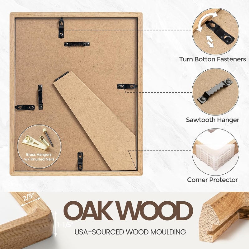 FLYJOE 8x10 Picture Frame Set of 2, USA-Sourced Oak Wood Photo Frame with Tempered Glass, Handcrafted Rounded Corner 8 x 10 Wooden Frame Matted to 5x7 Photos, Wall or Tabletop Display - Image 5