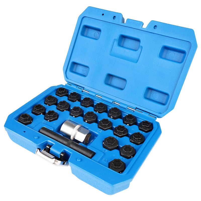 Donpida 22PCS Wheel Locking Key Removal Tool Kit Wheel AntiTheft Lock Lug Nut Screw Remover Set with 12 Inch Driver Scoket Adaptor and Punch Compatible with BMW F 1 3 4 5 6 7 Series Not All