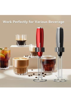 Joyelink Milk Frother Handheld, Kitchen Powerful Electric Foam Maker with Stand, Battery Powered Foamer Blender Drink Mixer for Coffee Latte Cappuccino Hot Chocolate Matcha Egg（Red）  - Image 3