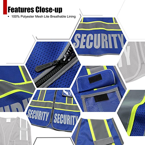 HATAUNKI Security Vest for Men Women Reflective Safety Vest with 5 Pockets and Front Zipper Mesh High Visibility Vest Meets ANSI/ISEA 107-2015 Standards (Blue-22, Small) - Image 4