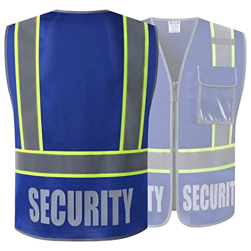 HATAUNKI Security Vest for Men Women Reflective Safety Vest with 5 Pockets and Front Zipper Mesh High Visibility Vest Meets ANSI/ISEA 107-2015 Standards (Blue-22, Small) - Image 2