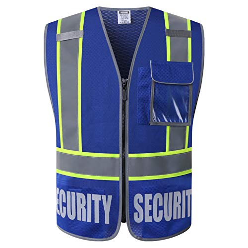 HATAUNKI Security Vest for Men Women Reflective Safety Vest with 5 Pockets and Front Zipper Mesh High Visibility Vest Meets ANSI/ISEA 107-2015 Standards (Blue-22, Small) - Image 5