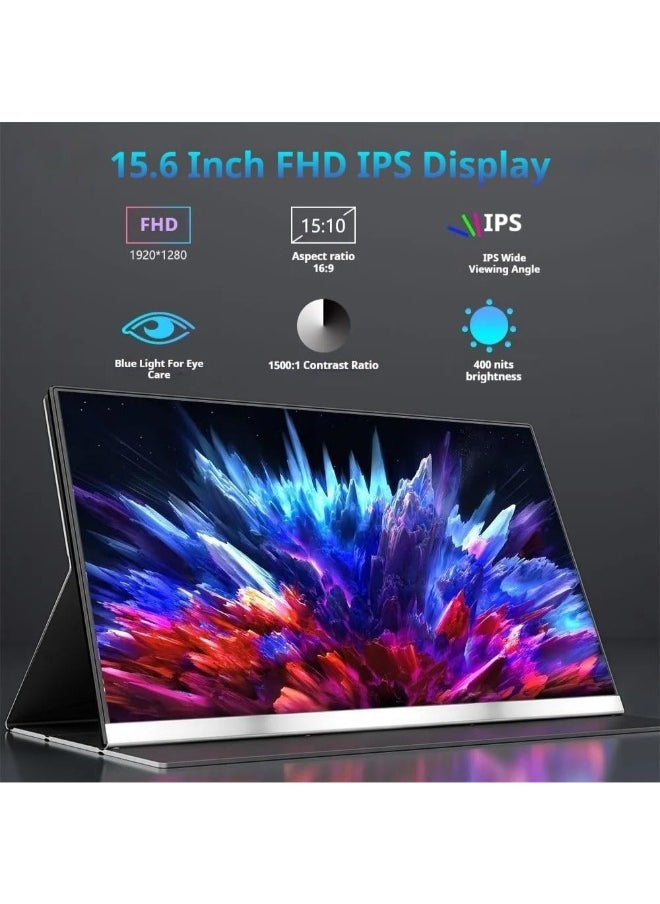 V2COM - V2COM 15.6 Inch Portable Monitor, 1080P Full HD Display, Ultra-Slim USB-C & Mini HDMI External Monitor, Compatible with Laptop, PC, Mac, PS5, Phone with Case Cover Included - Image 1