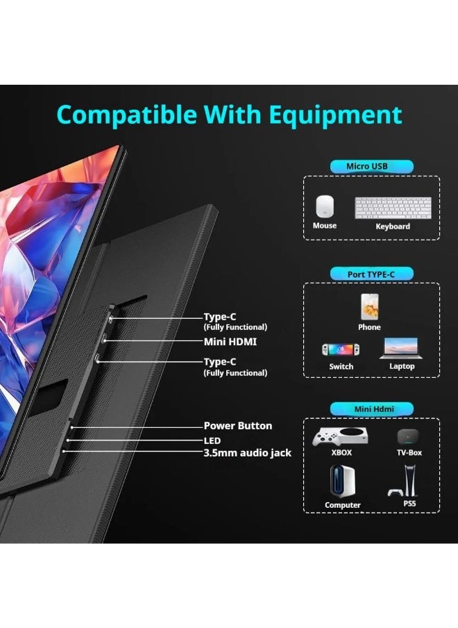 V2COM - V2COM 15.6 Inch Portable Monitor, 1080P Full HD Display, Ultra-Slim USB-C & Mini HDMI External Monitor, Compatible with Laptop, PC, Mac, PS5, Phone with Case Cover Included - Image 1