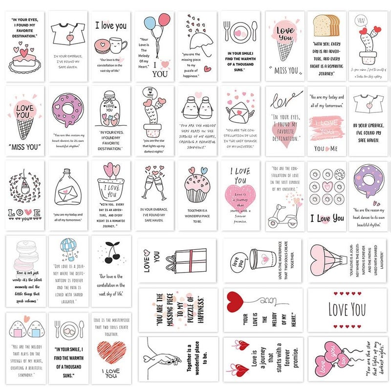 CCUUHJ 42 Pieces Romantic Lunch Box Notes Love Notes for Him Her Mini Cards for Husband Wife 2 x 3.5 Inch Inspirational Design Lunchbox Notes for Adults Beloved Ones (Multicolor) - Image 1