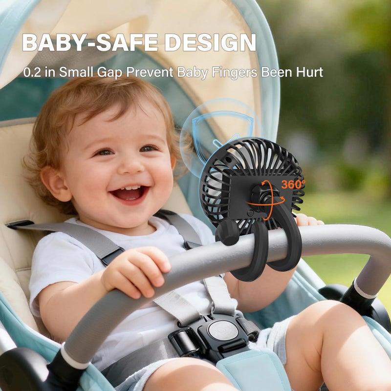 A2C Portable Stroller Fan [Rechargeable 4000Mah Battery  3 Speeds  Flexible Base] Personal Cooling For Handle Bar  Rotatable Travel Fan For Uppababy/Graco/Evenflo/Doona/Gym/Camping/Gift - Image 2