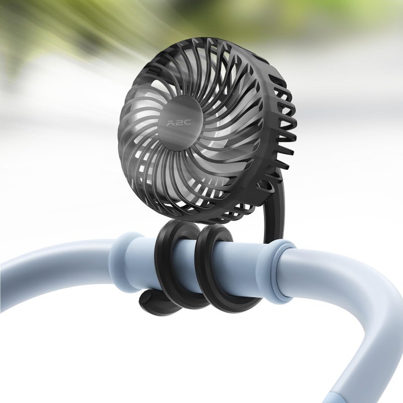 A2C Portable Stroller Fan [Rechargeable 4000Mah Battery  3 Speeds  Flexible Base] Personal Cooling For Handle Bar  Rotatable Travel Fan For Uppababy/Graco/Evenflo/Doona/Gym/Camping/Gift - Image 1