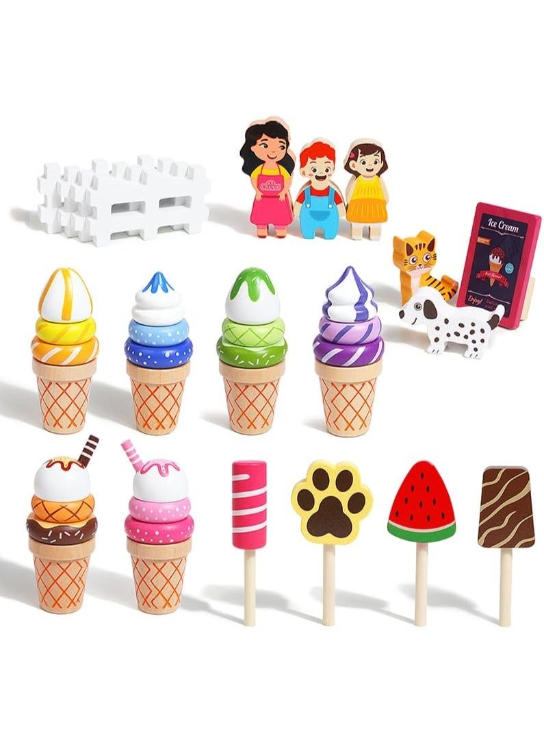 LBMT مجموعة ألعاب الآيس كريم الخشبية للأطفال الصغار المكونة من 39 قطعة ولعبة الآيس كريم،متجر الآيس كريم مع حقيبة تخزين للعب التظاهري، تعلم فرز الألوان، ألعاب الأطفال والهدايا للفتيات من سن 3 إلى 4 إلى 5 إلى 6 إلى 7 سنوات - Image 2