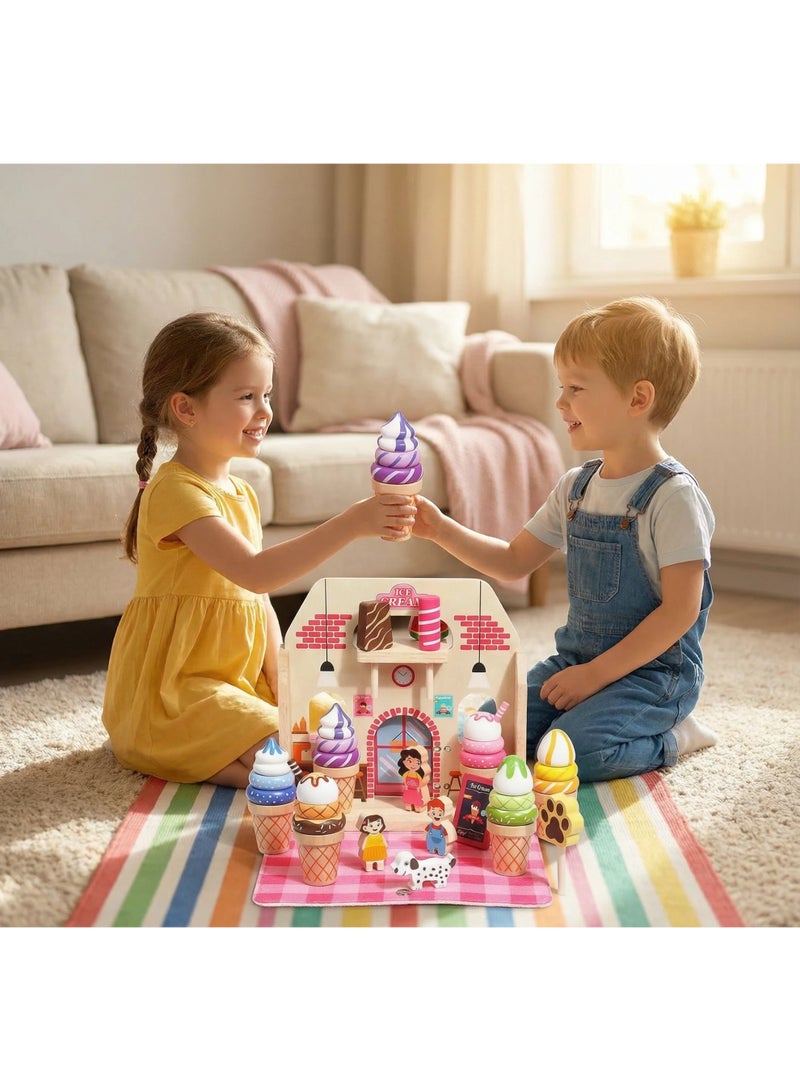 LBMT مجموعة ألعاب الآيس كريم الخشبية للأطفال الصغار المكونة من 39 قطعة ولعبة الآيس كريم،متجر الآيس كريم مع حقيبة تخزين للعب التظاهري، تعلم فرز الألوان، ألعاب الأطفال والهدايا للفتيات من سن 3 إلى 4 إلى 5 إلى 6 إلى 7 سنوات - Image 5