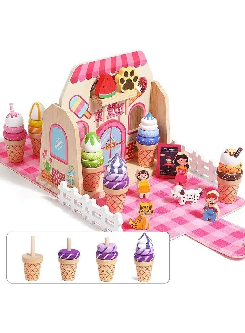 LBMT مجموعة ألعاب الآيس كريم الخشبية للأطفال الصغار المكونة من 39 قطعة ولعبة الآيس كريم،متجر الآيس كريم مع حقيبة تخزين للعب التظاهري، تعلم فرز الألوان، ألعاب الأطفال والهدايا للفتيات من سن 3 إلى 4 إلى 5 إلى 6 إلى 7 سنوات - Image 4