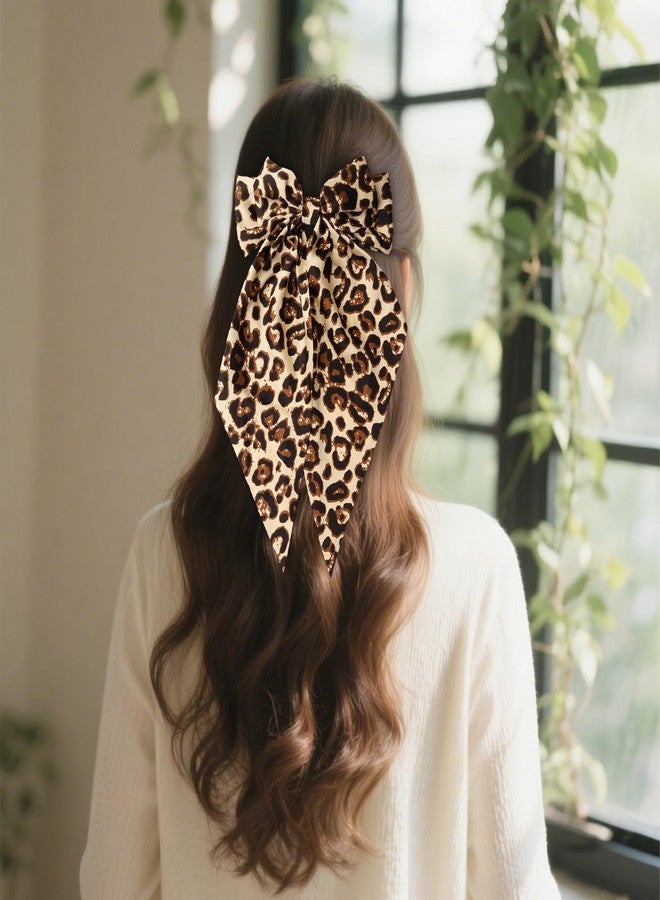 LUSTRIB Large Leopard Hair Bow, Cheetah Print Bow with Long Tail Ribbon Satin and Snap Hair Clips for Women Hair Accessories to Ponytail And Everyday Or Party Wear - Image 5
