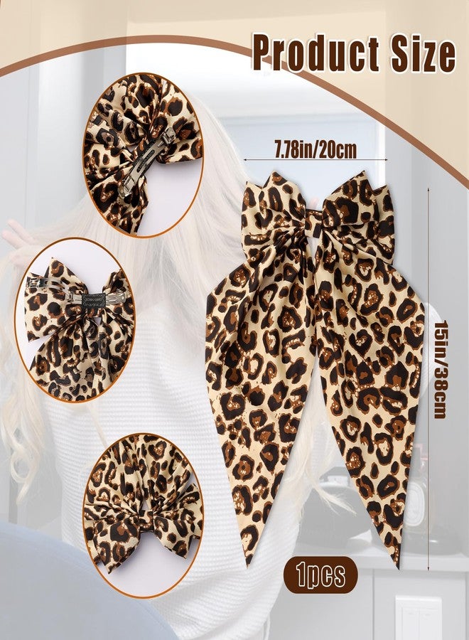 LUSTRIB Large Leopard Hair Bow, Cheetah Print Bow with Long Tail Ribbon Satin and Snap Hair Clips for Women Hair Accessories to Ponytail And Everyday Or Party Wear - Image 2