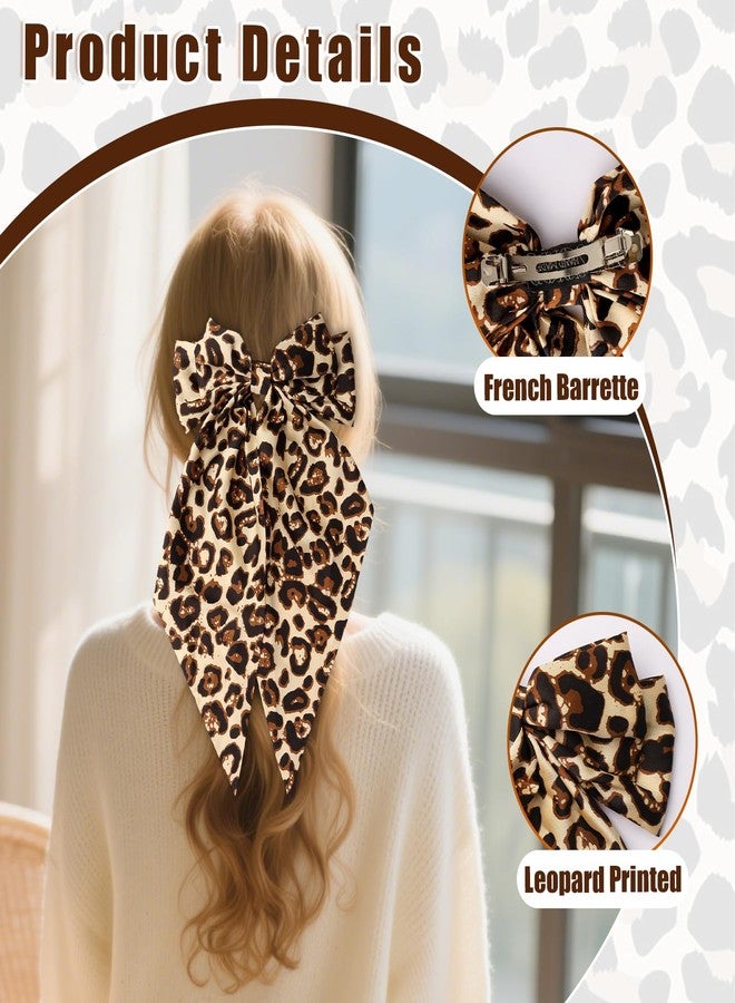 LUSTRIB Large Leopard Hair Bow, Cheetah Print Bow with Long Tail Ribbon Satin and Snap Hair Clips for Women Hair Accessories to Ponytail And Everyday Or Party Wear - Image 3
