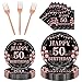 Rakuto 50th Birthday Party Plates 96PCS 50 Year Old Birthday Party Decorations Supplies for Her Rose Gold Tableware Plates Napkins Forks Supplies Women 24 Guests - Image 2