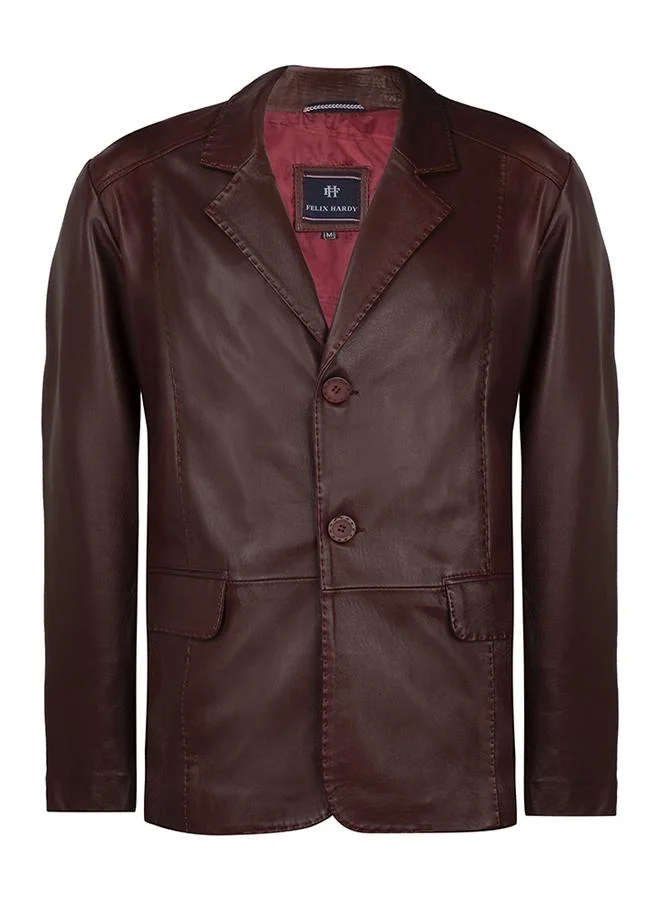 FELIX HARDY Genuine Leather Bordeaux Blazer Jacket