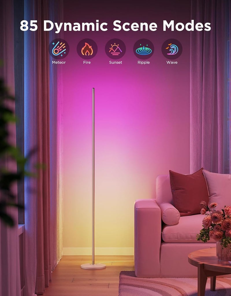 Govee RGBIC Floor Lamp Gold, LED Corner Lamp Works with Alexa and Matter, with Music Sync & 85 Secen Mode and 16 Million DIY Colors, Color Changing Standing Lamp for Bedroom Living Room,1 Pack - Image 4