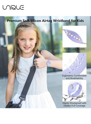 AirTag Bracelet for Kids, Waterproof Cute Cartoon Air tag Holder for Kids with Soft Silicone Full Coverage Anti-Lost Hidden Airtag Wristband Accessories for Child (Purple) - view 3