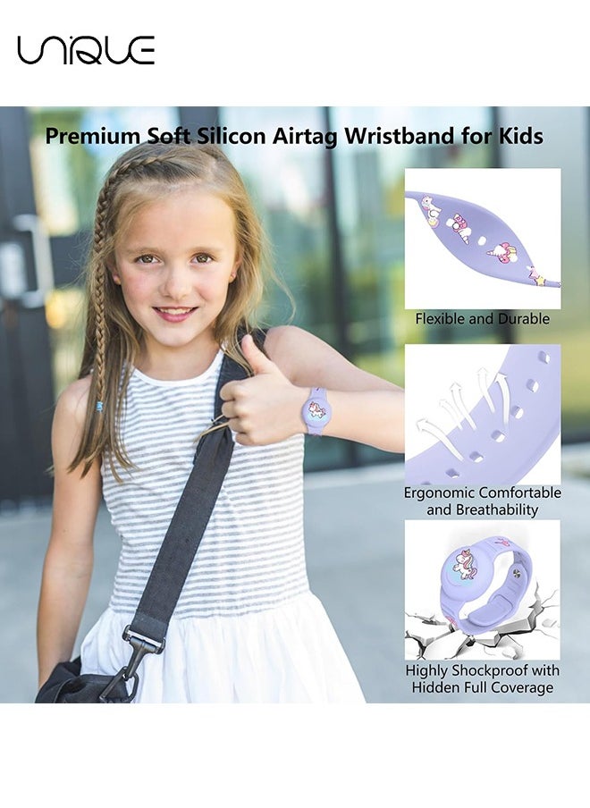 يونيك سوار AirTag للأطفال ، حامل علامة Air Cartoon لطيف مقاوم للماء للأطفال مع تغطية كاملة من السيليكون الناعم ملحقات معصمه المخفية المضادة للضياع للأطفال (أرجواني)  - Image 3