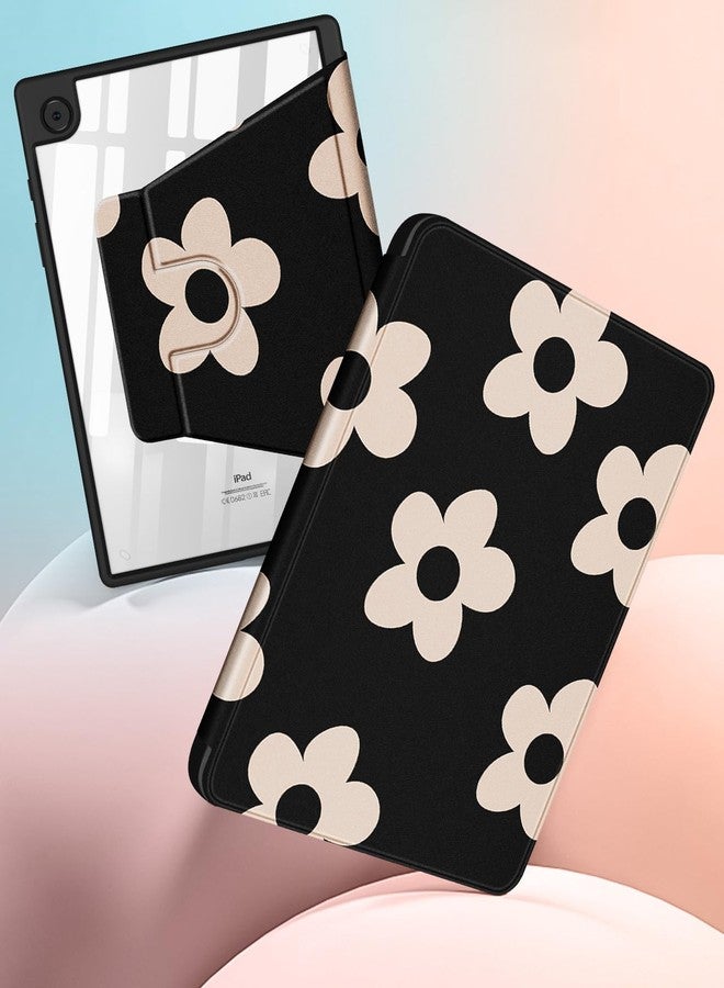 Wazzasoft for Samsung Galaxy Tab A8 Case 10.5 Inch Folio Cover with Pencil Holder Women Girls Cute Girly Teens Kawaii Black Flower Unique Design Rotating for Samsung A8 Tab Cases SM-X200/X205/X207 - Image 4