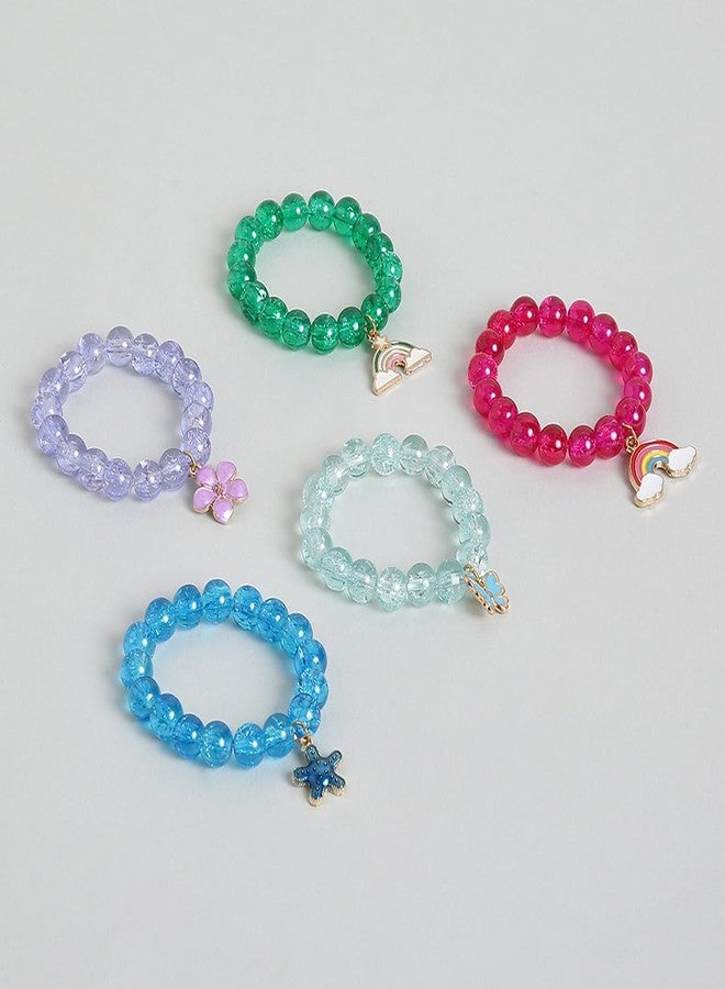 El Regalo 5PCS Girls Kids Toddlers Rainbow Beaded Charms Bracelets Set- Cute Unicorn, Flowers, Pearls, Butterfly, Rainbow, Heart, Star Stretchy Gift Play Party Favors Jewelry for Baby Toddler Girl - Image 4
