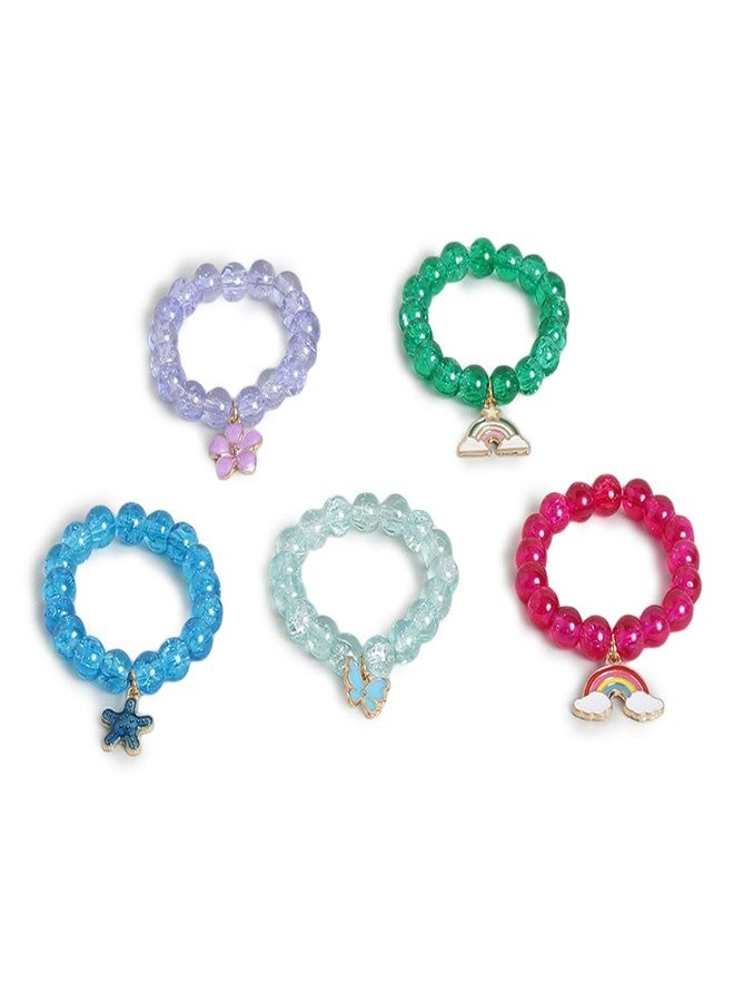 El Regalo 5PCS Girls Kids Toddlers Rainbow Beaded Charms Bracelets Set- Cute Unicorn, Flowers, Pearls, Butterfly, Rainbow, Heart, Star Stretchy Gift Play Party Favors Jewelry for Baby Toddler Girl - Image 1