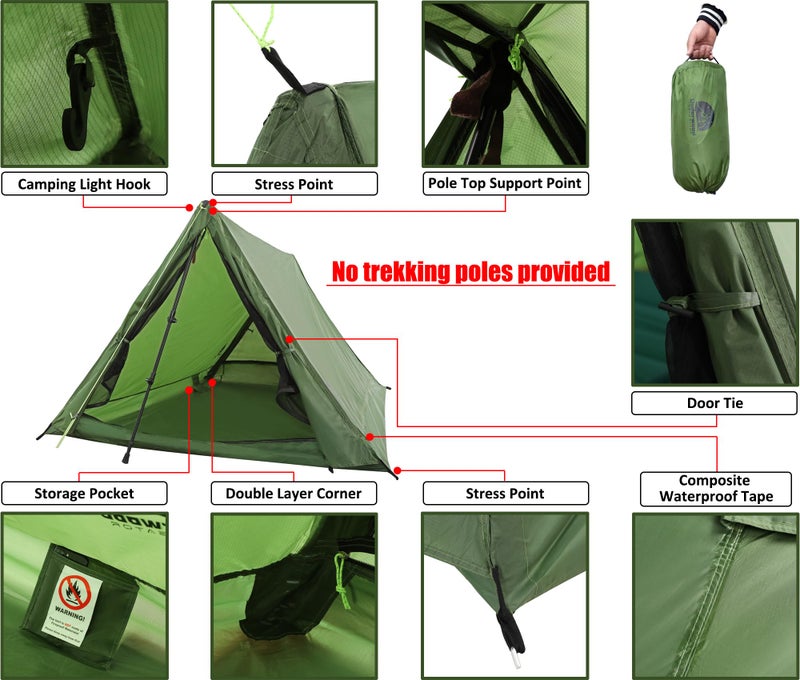 Underwood Aggregator 2-Person Trekking Pole Tent for Backpacking - 1.0 Ultralight A-Frame Backpacking Tent, Two Person Waterproof Hiking Tent for Camping, Lightweight Camping Tent for Scouts, Trekker (No Poles) - Image 5