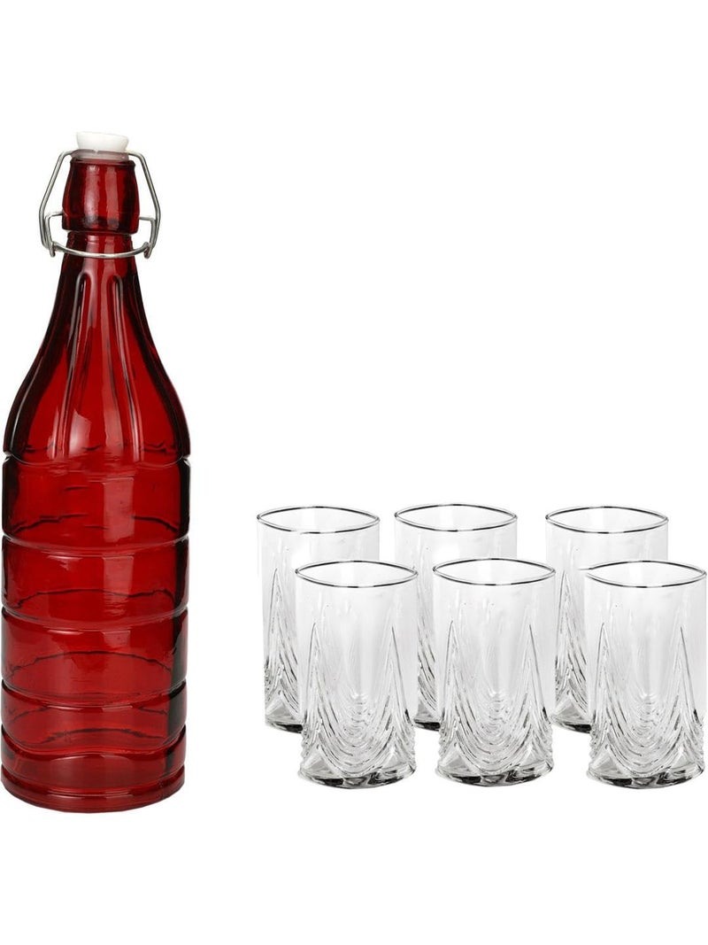 Somil Exquisite 7 Piece Beverage Glass Serving SetLemon Set with featuring Elegant Red Bottle 1000 ml Capacity And 6 Individual 300 ML Glasses - Image 1