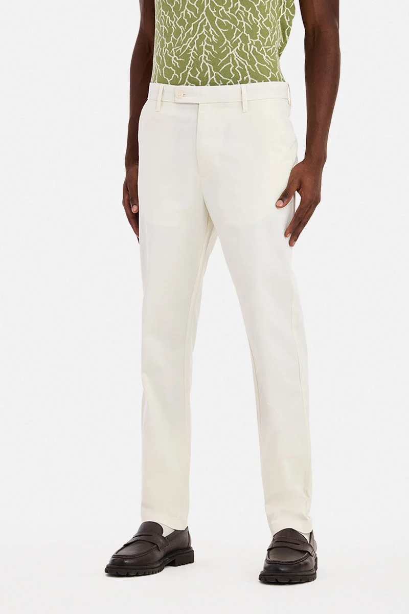 SNITCH Off White Off White Solid Slim Fit Chinos for Men | Best Price UAE