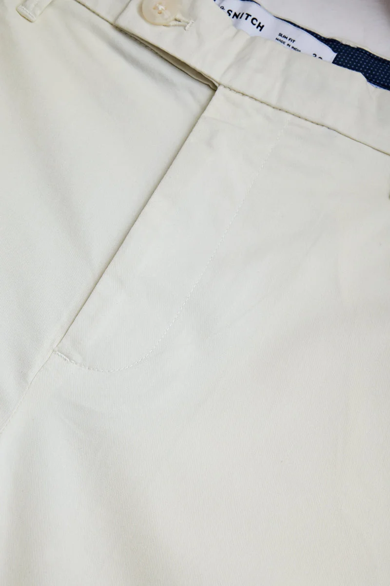 SNITCH Off White Off White Solid Slim Fit Chinos for Men | Best Price UAE