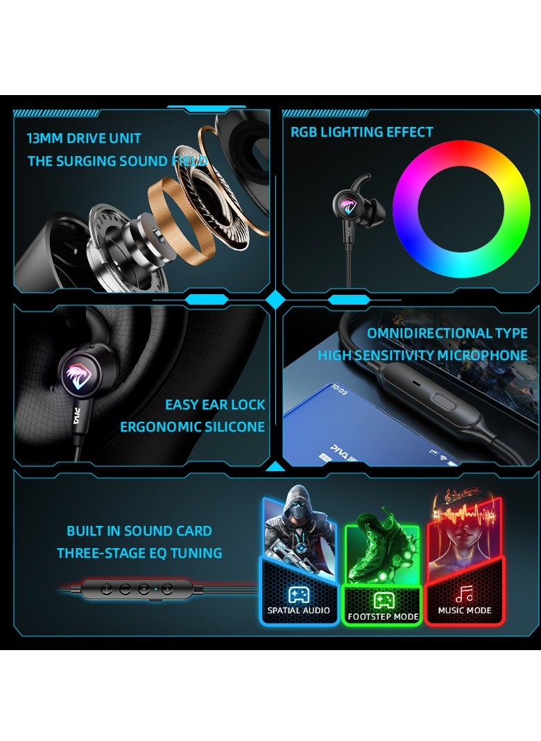 piva - Beva S6-H Wired Surround Gaming Headset Built-in Sound Card RGB Lighting for Fun Use Multi-directional Microphone Comfortable for Ear and Skin with AUX Elbow Cable (Screw) - Image 1