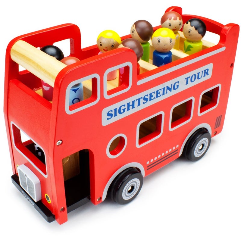 Imagination Generation Wooden Wheels Natural Beechwood Chunky Cars and Vehicles for Children 12 Months Double Decker Bus