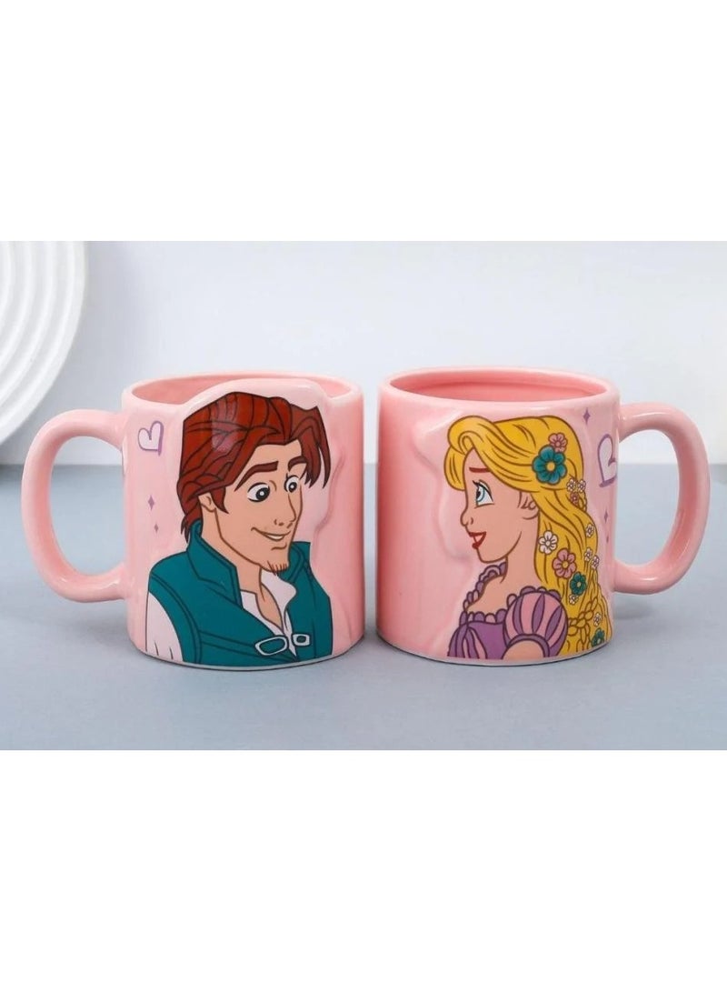 Cartoon character mug suitable for gifts and holidays, Rapunzel and the prince character from Tangled Disney Princesses