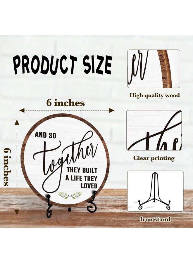 Zmyollo Home Desk Decor Sign, Rustic Wooden Sign, Together They Built A Life They Loved Wood Sign, Decorations For Home Tabletop, Gifts For Family Friend, Wooden Round With Stand-05 - Image 2