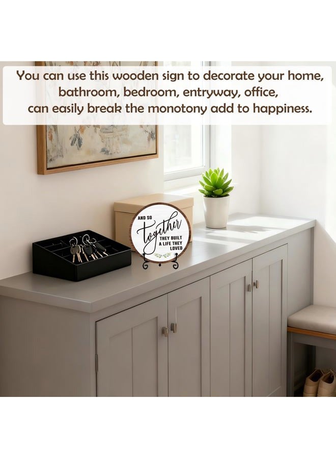 Zmyollo Home Desk Decor Sign, Rustic Wooden Sign, Together They Built A Life They Loved Wood Sign, Decorations For Home Tabletop, Gifts For Family Friend, Wooden Round With Stand-05 - Image 3