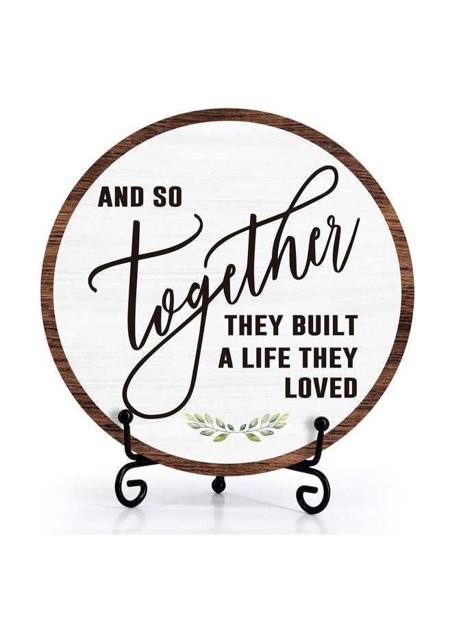 Zmyollo Home Desk Decor Sign, Rustic Wooden Sign, Together They Built A Life They Loved Wood Sign, Decorations For Home Tabletop, Gifts For Family Friend, Wooden Round With Stand-05 - Image 1