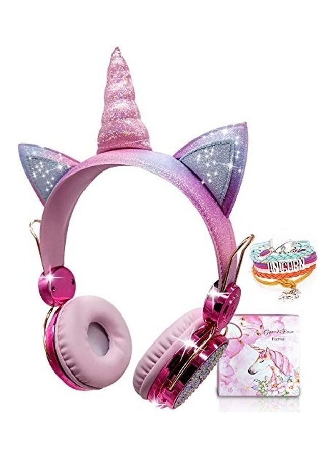 Kids Headphones Wireless Headphones for Kids Unicorn Headphones for Girls Bluetooth w/Microphone Adjustable Headband, Over On Ear Headset for School/Kindle/Tablet/PC Online Study (Pink, Wireless) Pink - Image 1