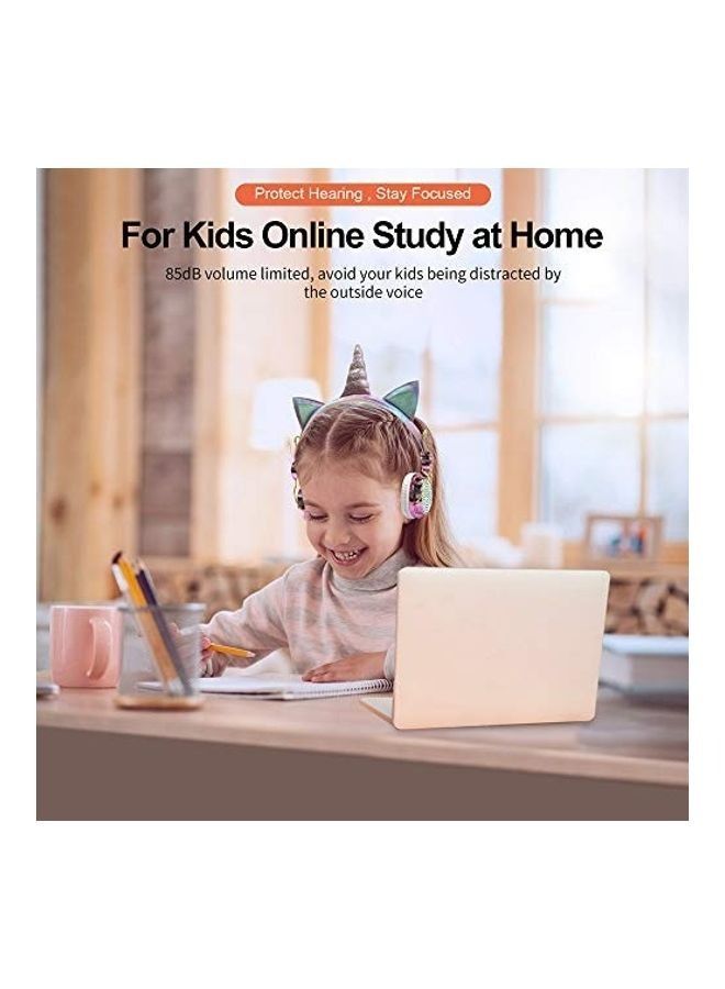 Kids Headphones Wireless Headphones for Kids Unicorn Headphones for Girls Bluetooth w/Microphone Adjustable Headband, Over On Ear Headset for School/Kindle/Tablet/PC Online Study (Pink, Wireless) Pink - Image 2