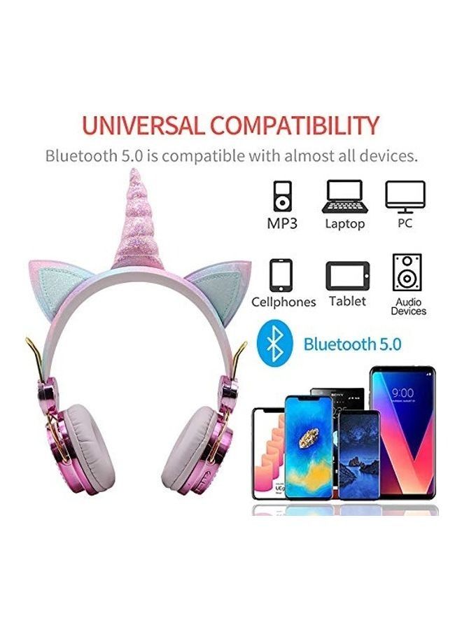 Kids Headphones Wireless Headphones for Kids Unicorn Headphones for Girls Bluetooth w/Microphone Adjustable Headband, Over On Ear Headset for School/Kindle/Tablet/PC Online Study (Pink, Wireless) Pink - Image 4