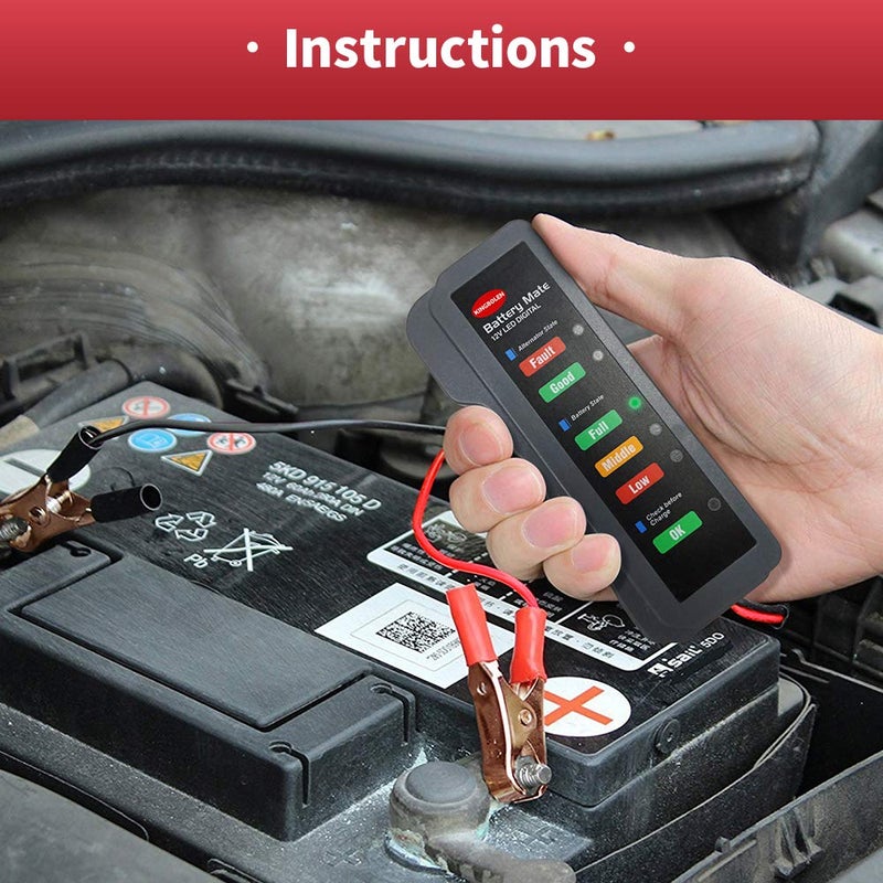 Kingbolen 12V Car Battery Tester  Alternator Tester Automotive Battery Checker  Analyzer To Check Alternator & Battery Charging System Led Indication - Image 4