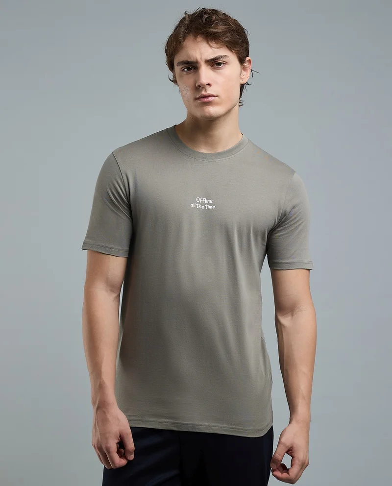 أر أند بي Typography Print T-Shirt with Crew Neck and Short Sleeves