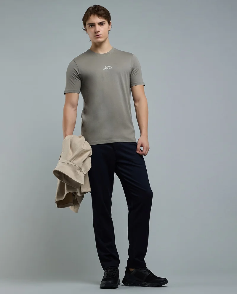 أر أند بي Typography Print T-Shirt with Crew Neck and Short Sleeves