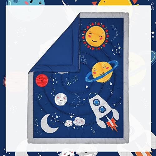 Rtteri 4 Pieces Baby Crib Bedding Set, Nursery Bedding Standard Size Soft Baby Bedding Set Including Crib Skirt, Blanket, Sheet and Diaper Stacker for Girls and Boys(Space) - Image 2